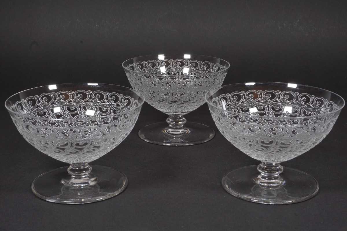 3 coupes, verres Cristal Baccarat Chateaubriand, Rohan