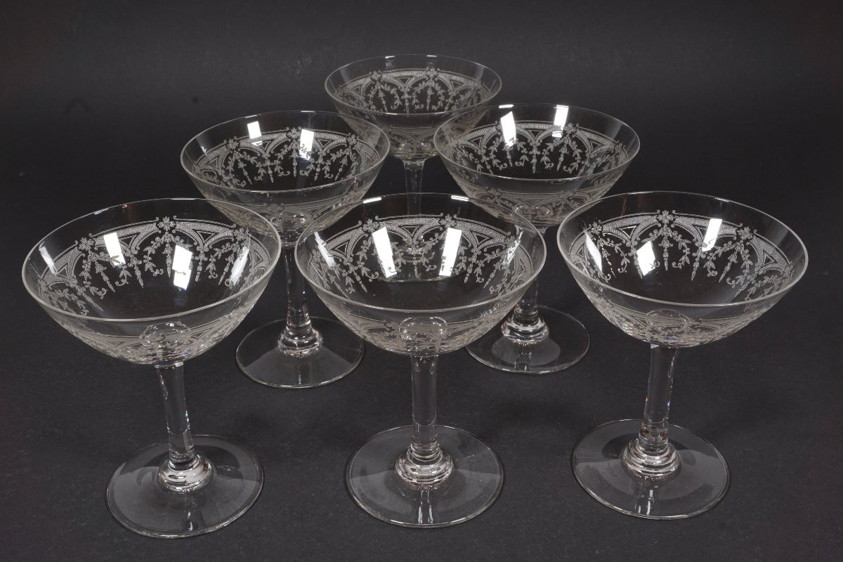 6 Saint Louis Manon Crystal Champagne Glasses-photo-2