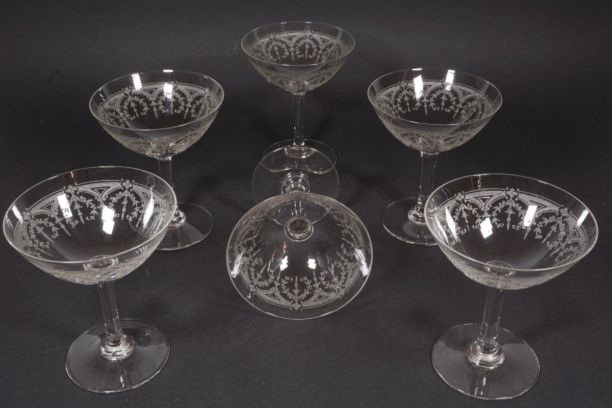 6 Saint Louis Manon Crystal Champagne Glasses-photo-3