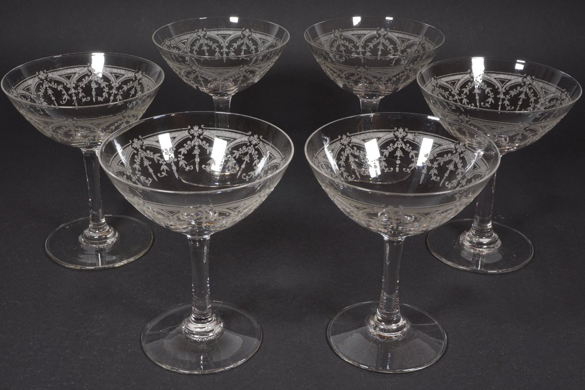 6 Saint Louis Manon Crystal Champagne Glasses-photo-4