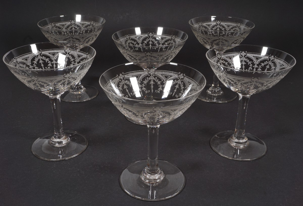6 Saint Louis Manon Crystal Champagne Glasses