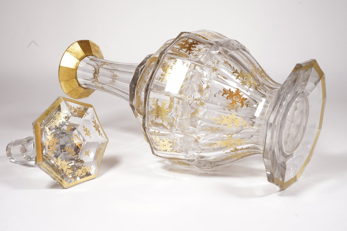 Carafe, flacon cristal doré Saint Louis, Baccarat ancien?-photo-4