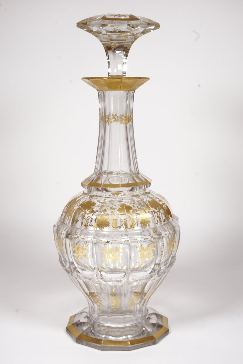 Carafe, flacon cristal doré Saint Louis, Baccarat ancien?-photo-1