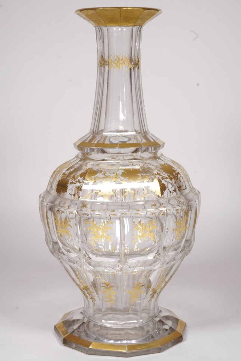 Carafe, flacon cristal doré Saint Louis, Baccarat ancien?-photo-2