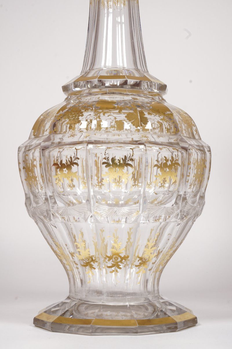 Carafe, flacon cristal doré Saint Louis, Baccarat ancien?-photo-3
