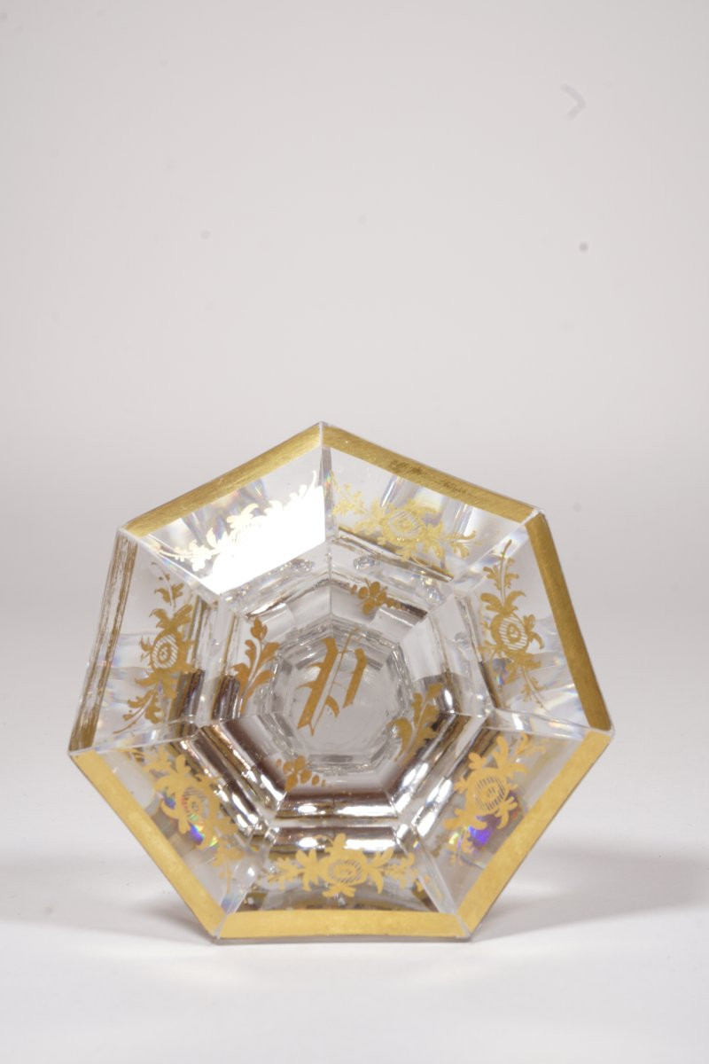 Carafe, flacon cristal doré Saint Louis, Baccarat ancien?-photo-7