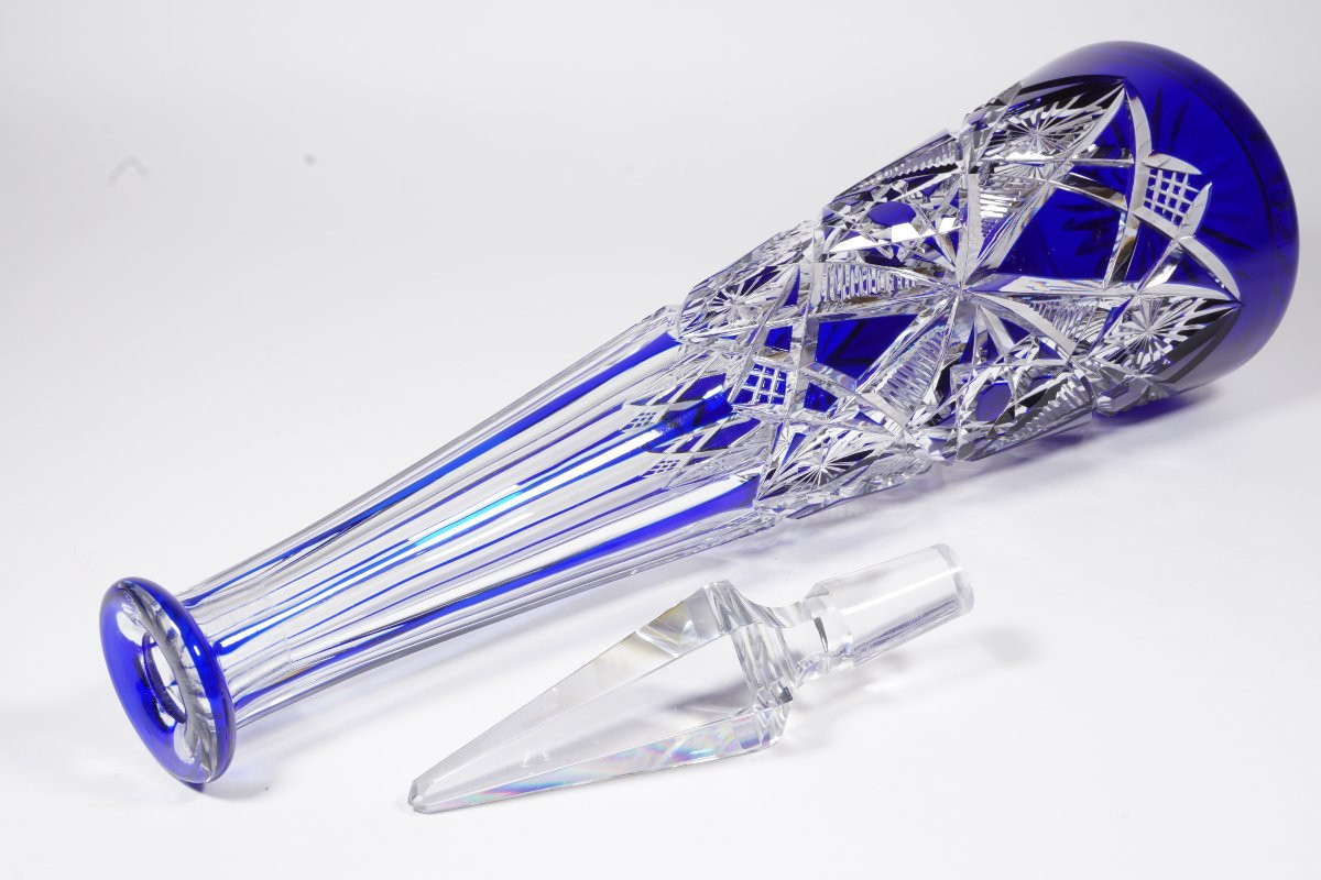 Carafe cristal Baccarat bleu Lagny-photo-2