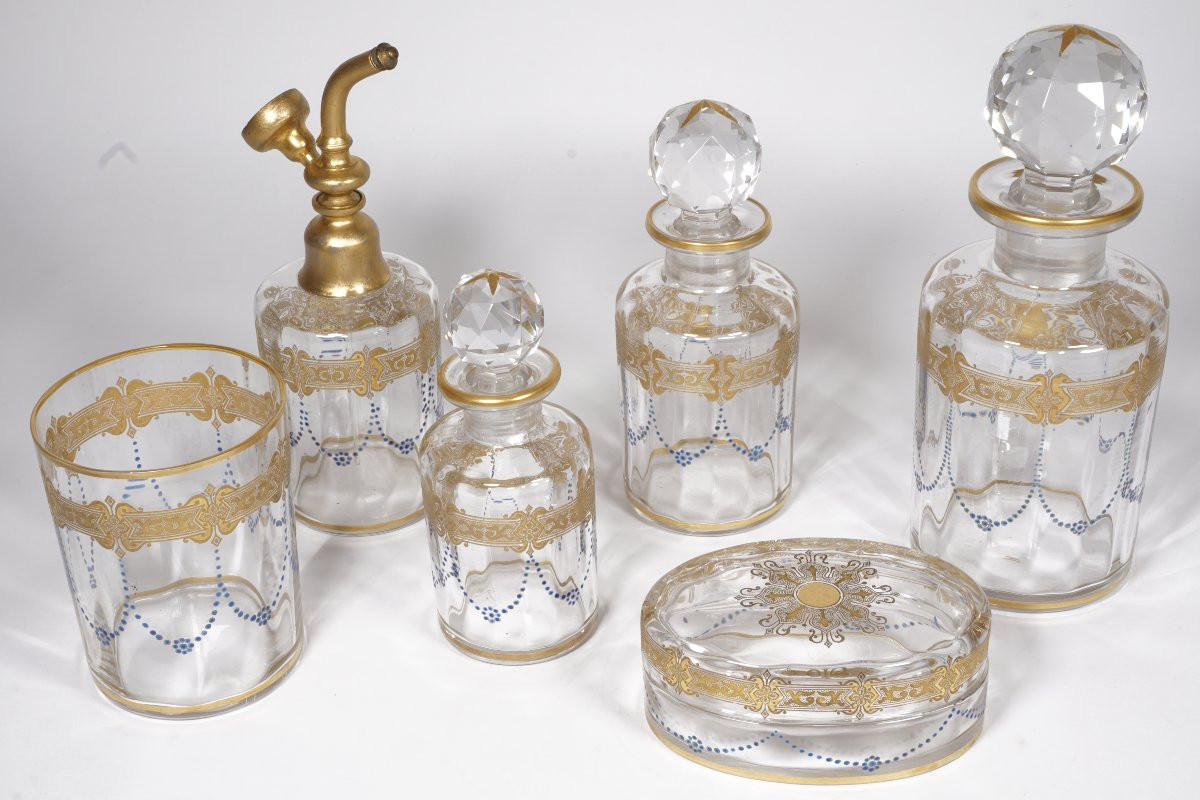 Garniture, ensemble de toilette, parfum, cristal Baccarat Georges Chevalier?-photo-2