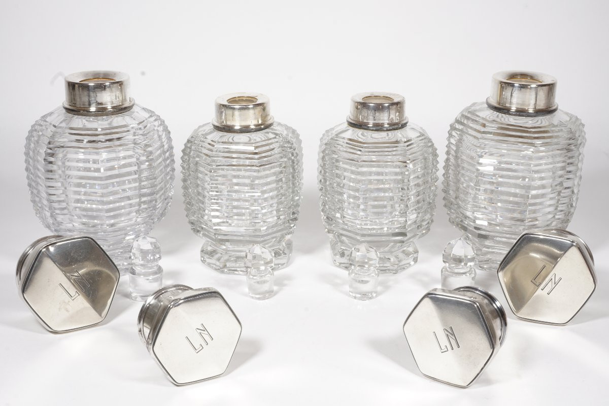 Ensemble parfum , garniture de toilette argent massif cristal Baccarat-photo-2