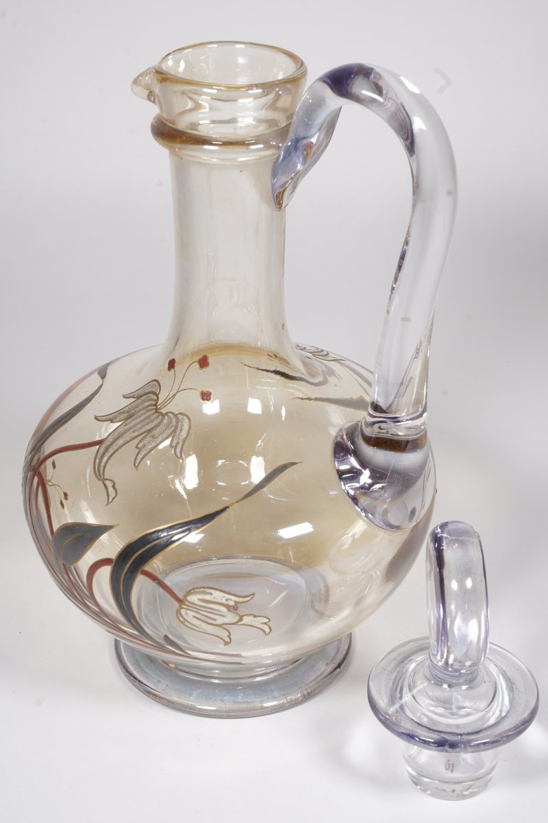 Carafe, Painted And Enamelled Baccarat Crystal Bottle-photo-3