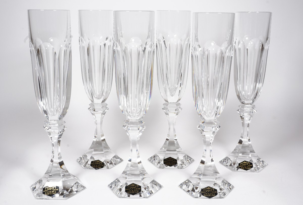 6 flutes à champagne cristal Saint Louis Chambord