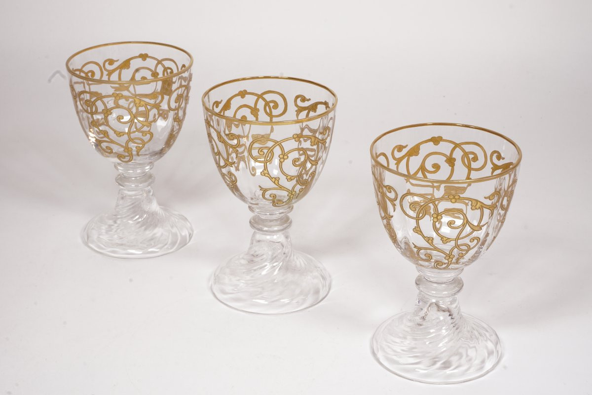 3 Wine, Aperitif Glasses, Saint Louis Cluny Crystal -photo-3