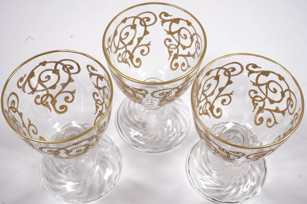 3 Wine, Aperitif Glasses, Saint Louis Cluny Crystal -photo-4