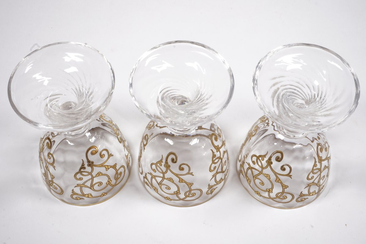 3 Wine, Aperitif Glasses, Saint Louis Cluny Crystal -photo-6