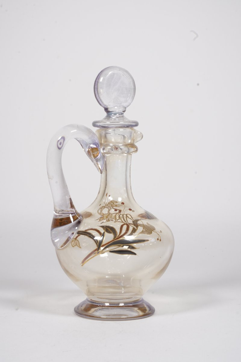 Baccarat Crystal Carafe, Painted And Enameled-photo-2