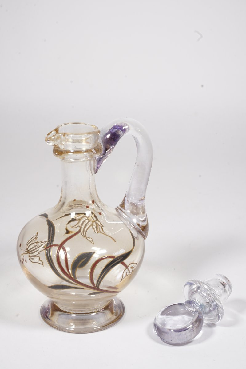 Baccarat Crystal Carafe, Painted And Enameled-photo-3