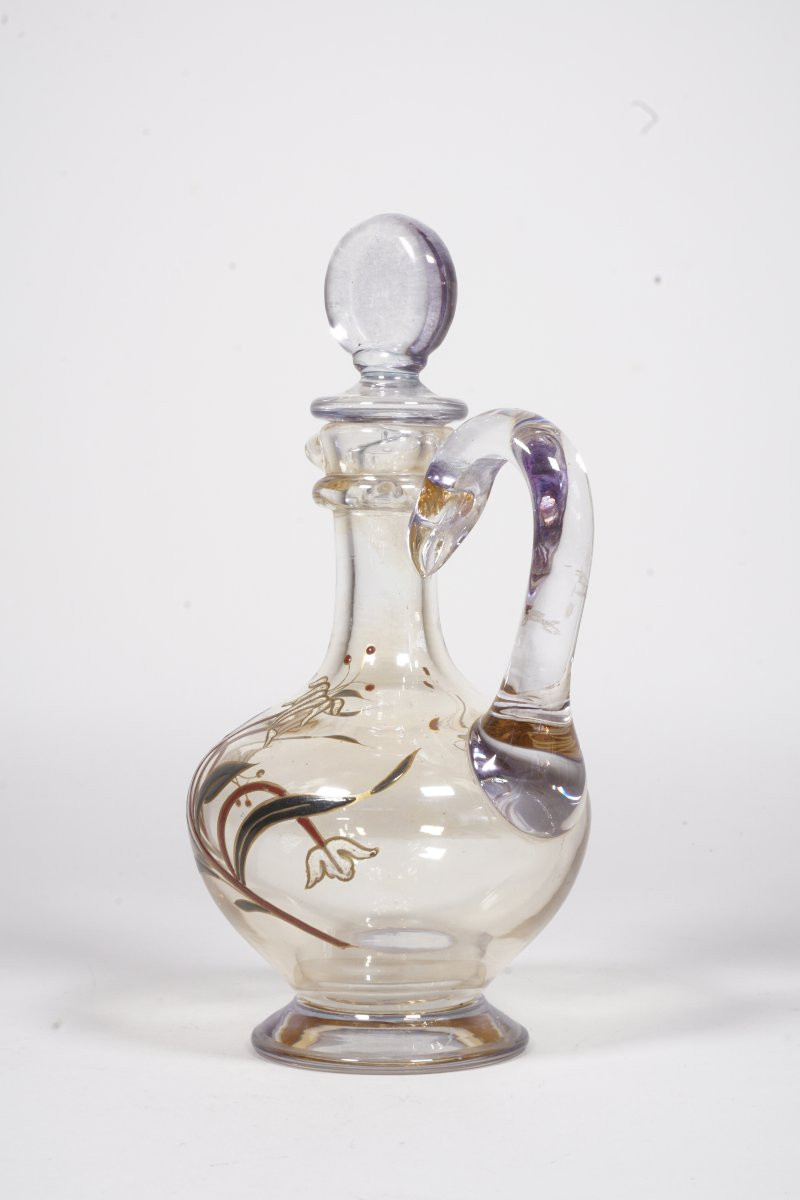 Baccarat Crystal Carafe, Painted And Enameled-photo-4
