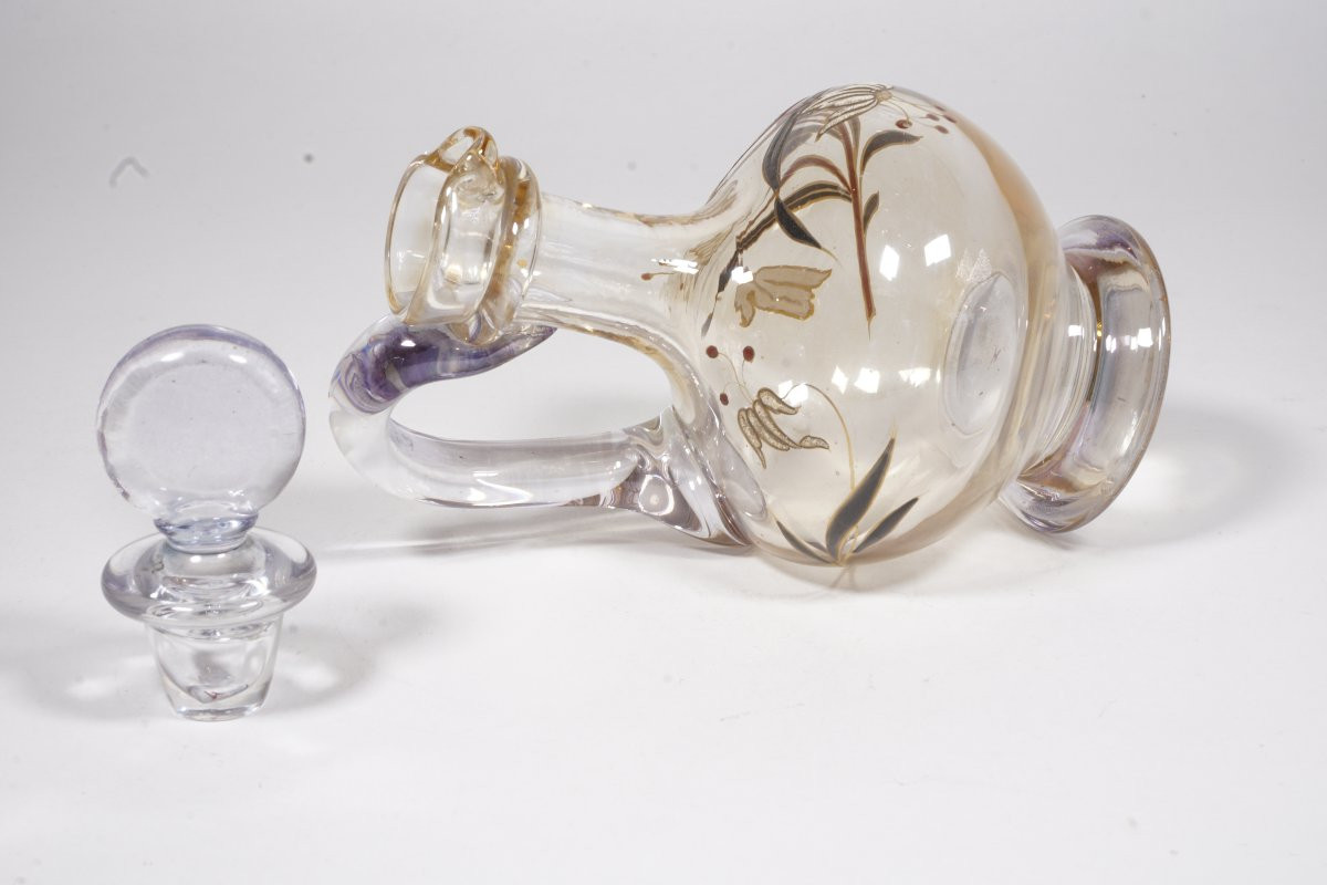Baccarat Crystal Carafe, Painted And Enameled-photo-5