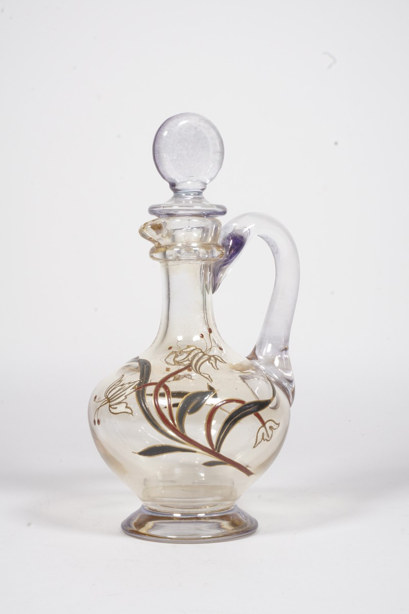 Baccarat Crystal Carafe, Painted And Enameled