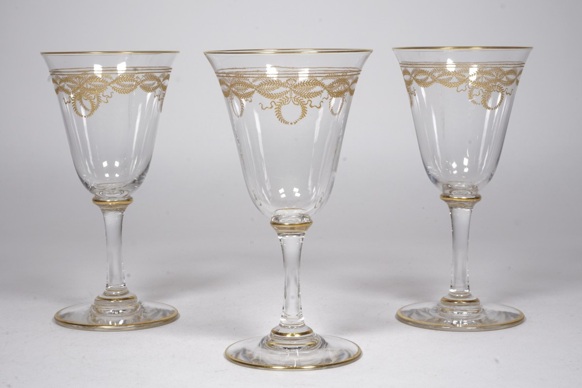 3 Porto Glasses, Baccarat Gold Crystal 