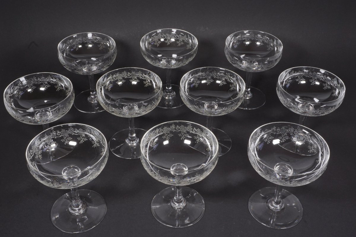 10 Baccarat Sévigné Crystal Champagne Coupes-photo-2
