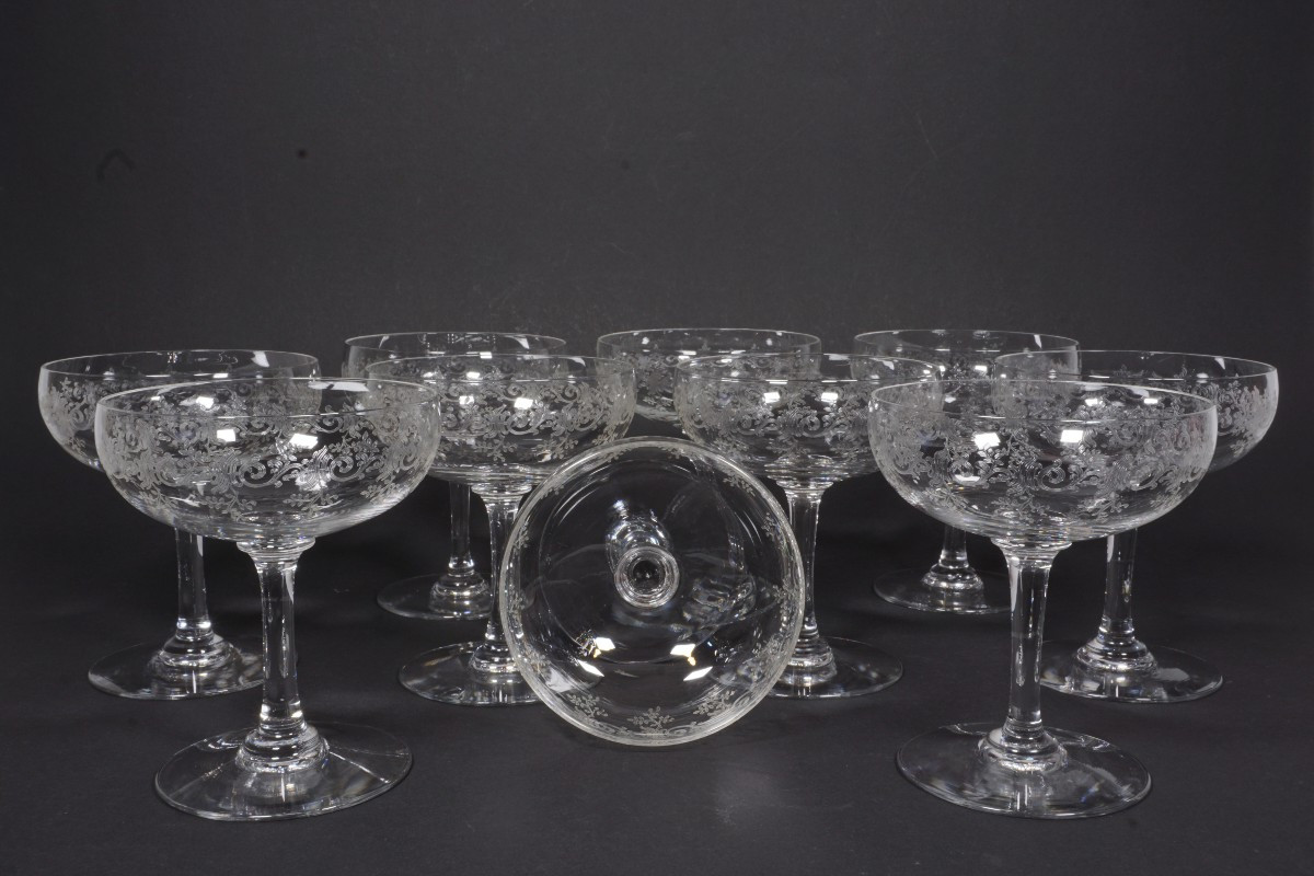 10 Baccarat Sévigné Crystal Champagne Coupes-photo-1