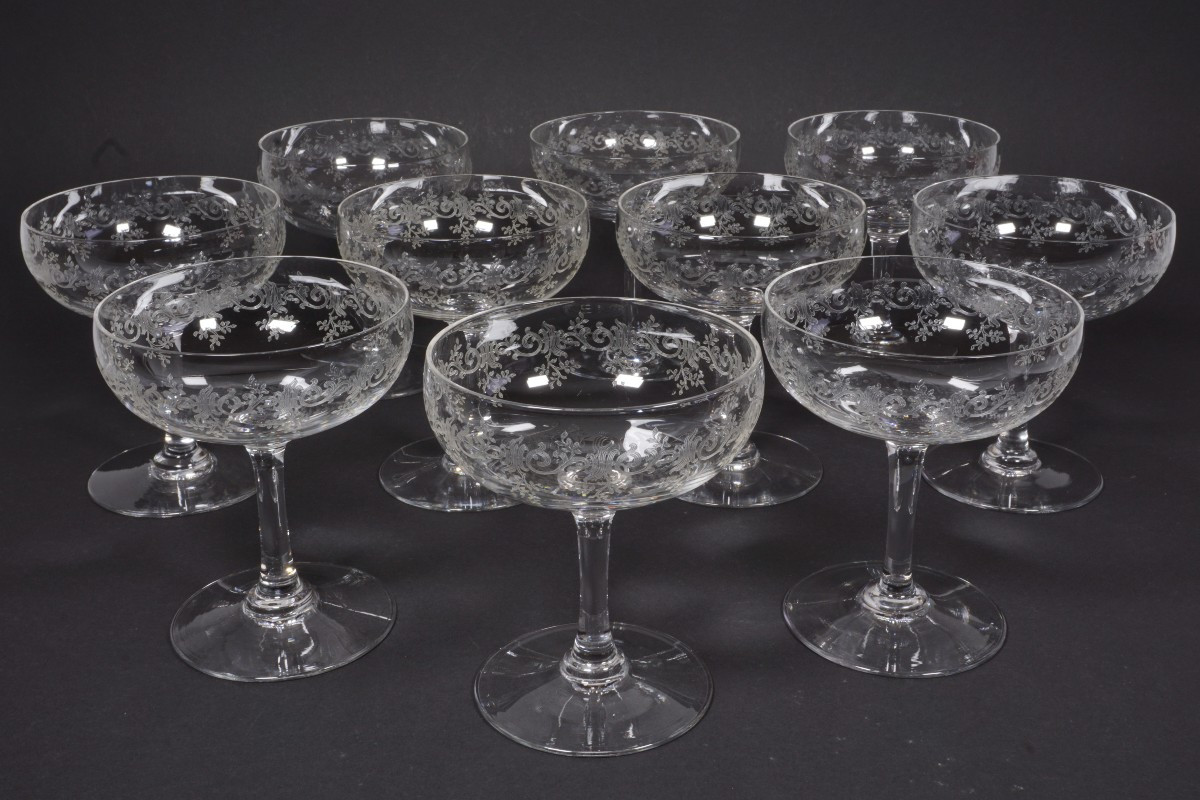 10 Baccarat Sévigné Crystal Champagne Coupes