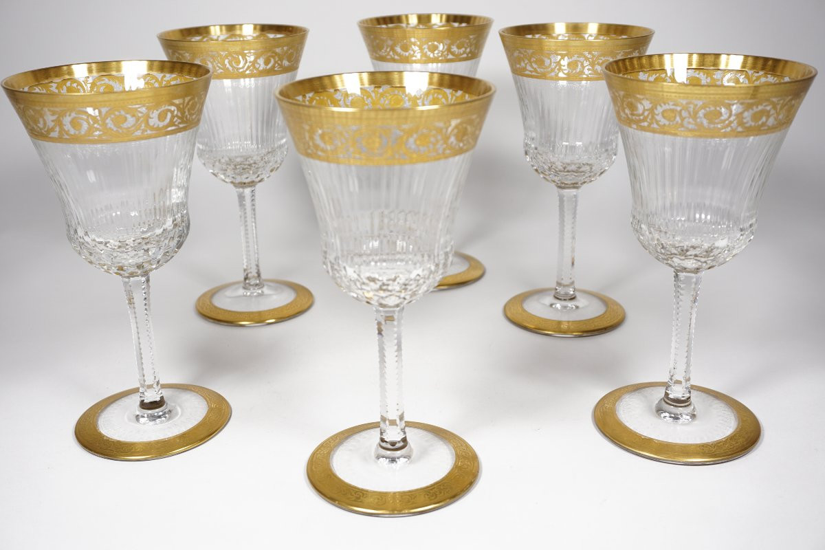 6 Large Saint Louis Thistle Crystal Wine Glasses-photo-2