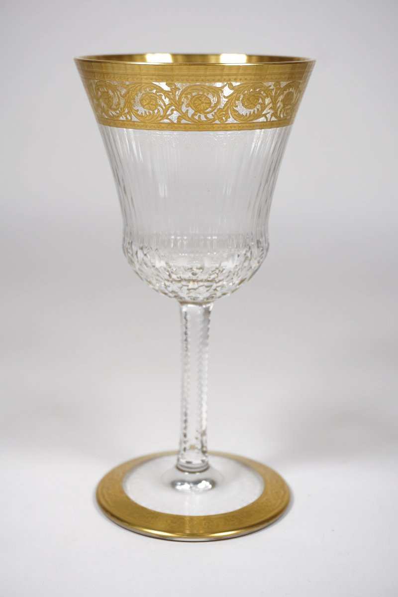 6 Large Saint Louis Thistle Crystal Wine Glasses-photo-3