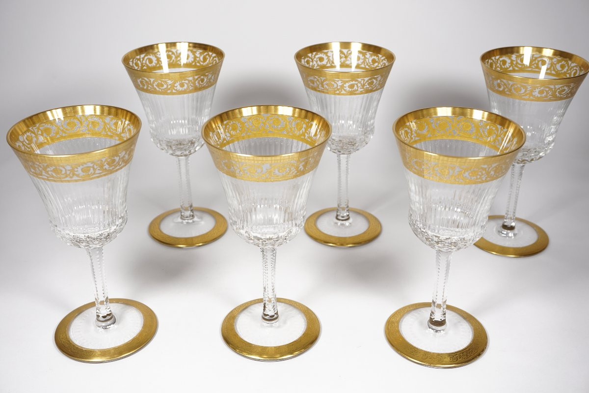 6 Large Saint Louis Thistle Crystal Wine Glasses-photo-4