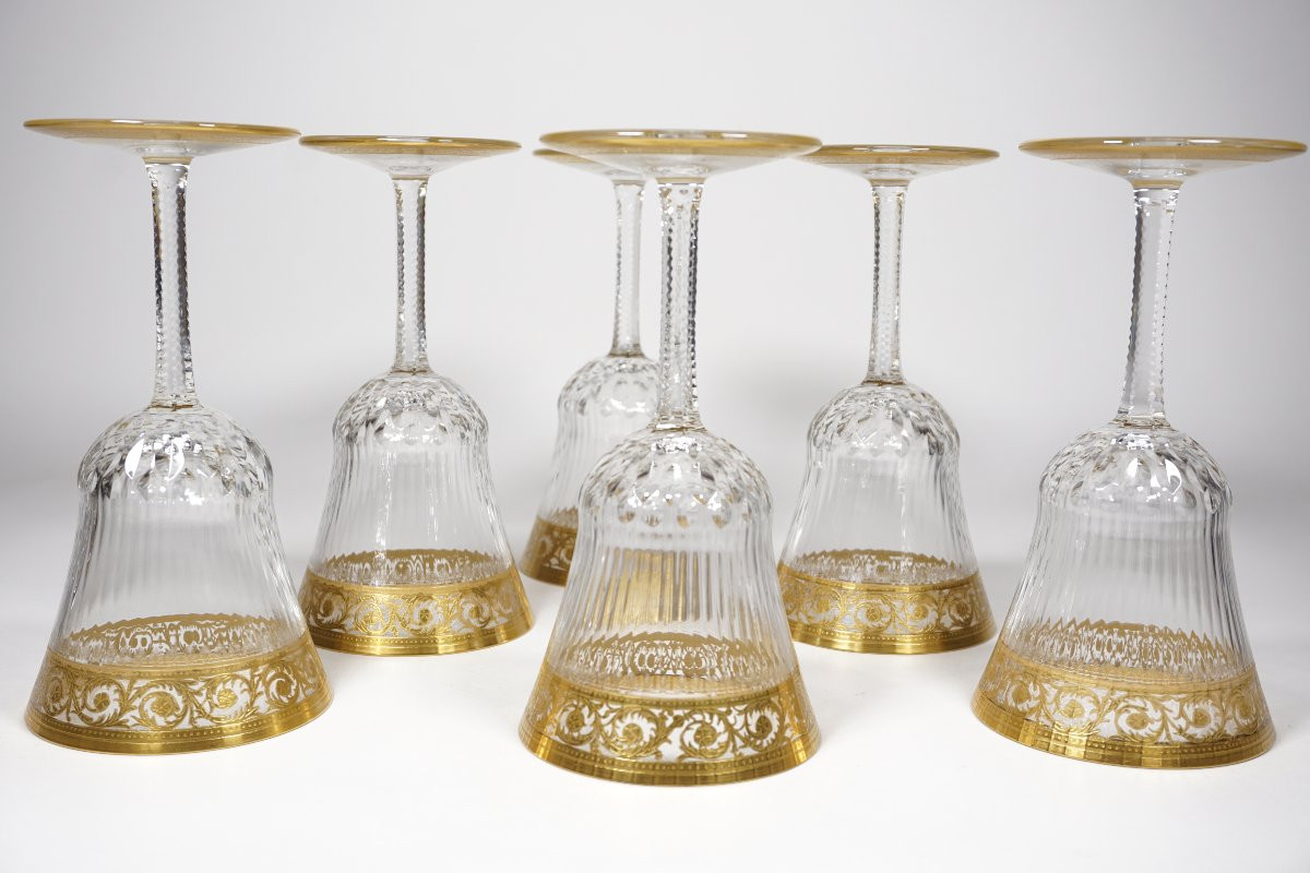 6 Large Saint Louis Thistle Crystal Wine Glasses-photo-2