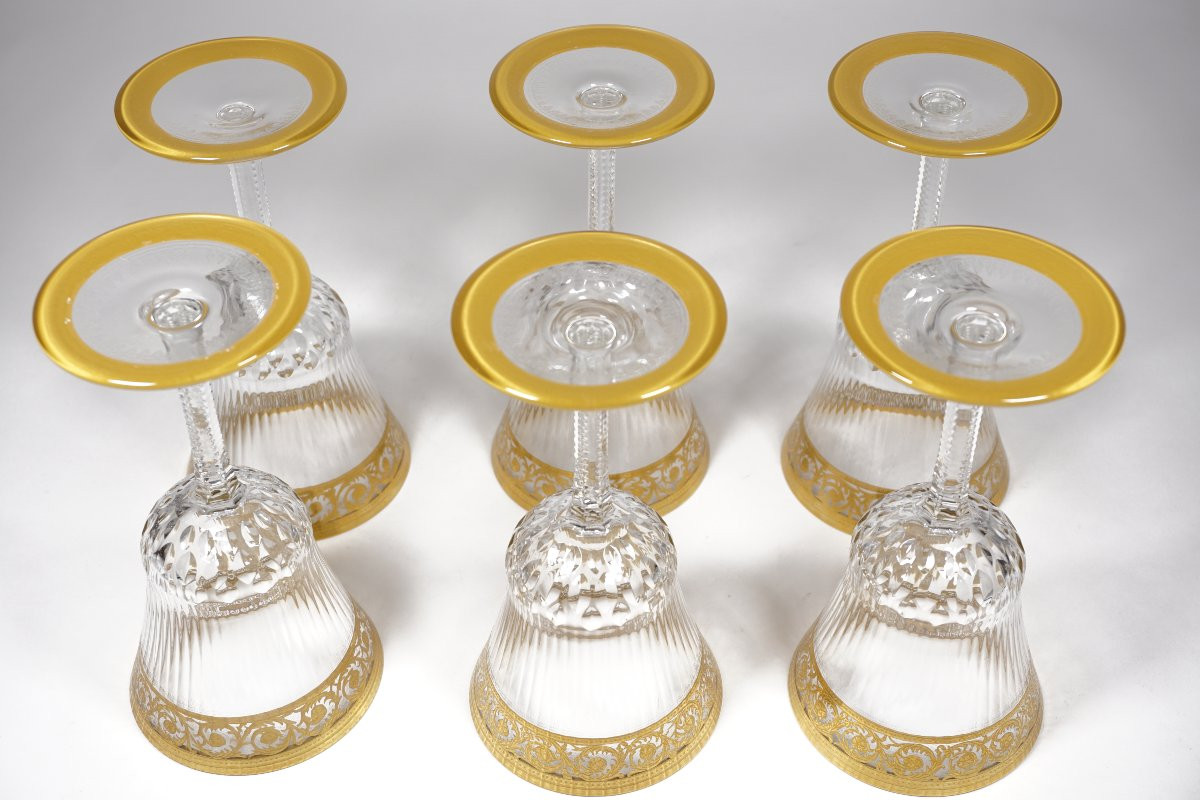 6 Large Saint Louis Thistle Crystal Wine Glasses-photo-5