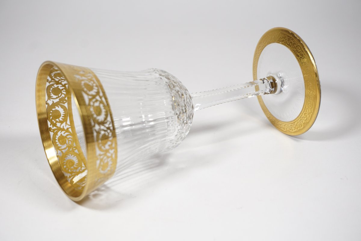 6 Large Saint Louis Thistle Crystal Wine Glasses-photo-6