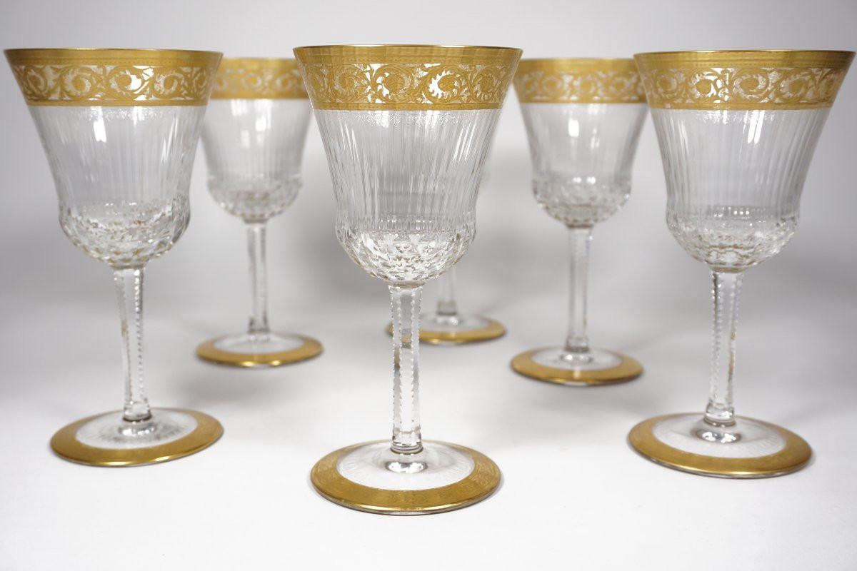 6 Large Saint Louis Thistle Crystal Wine Glasses-photo-7