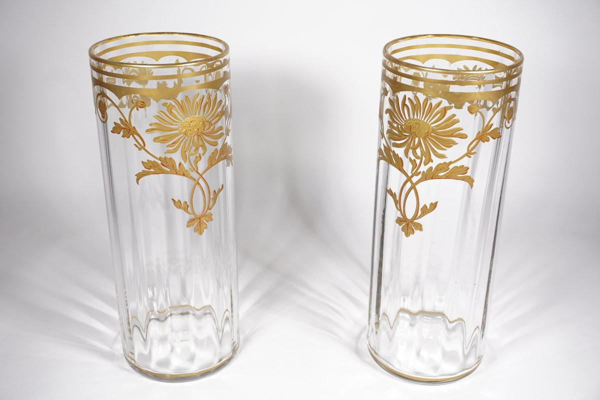 Paire de vases cristal Baccarat doré art nouveau-photo-2