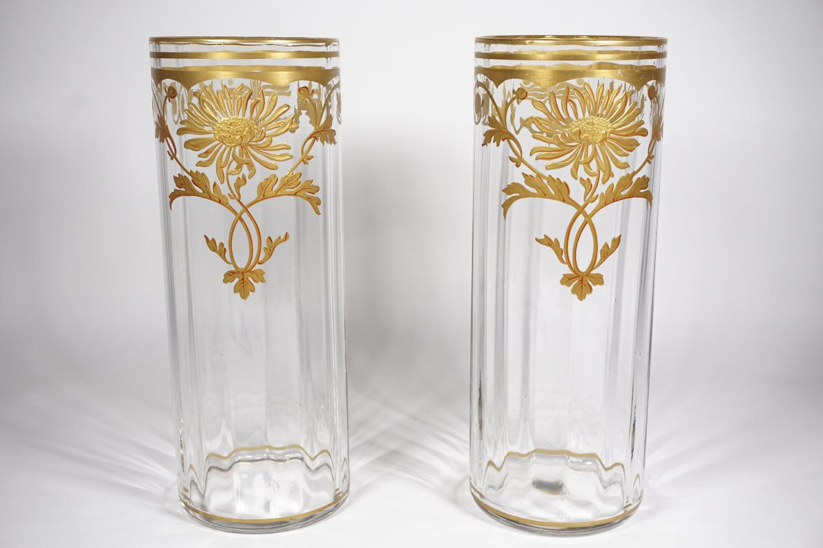 Paire de vases cristal Baccarat doré art nouveau-photo-4