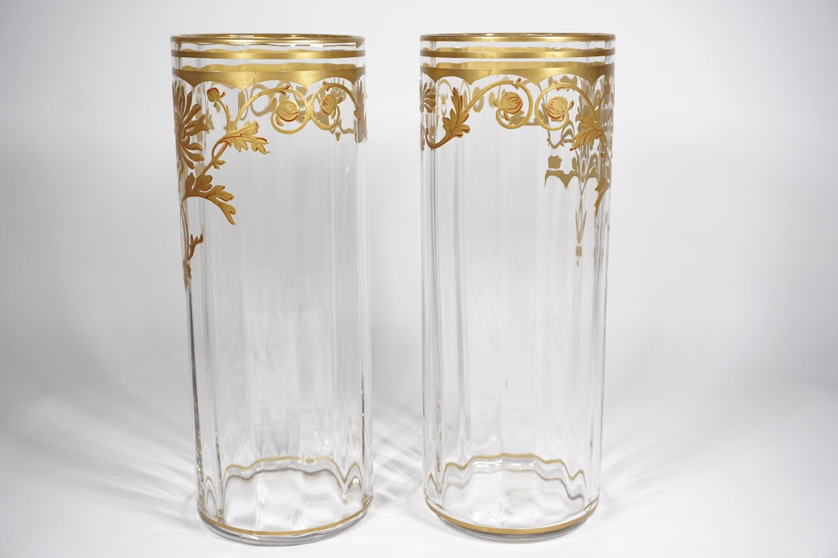 Paire de vases cristal Baccarat doré art nouveau-photo-3