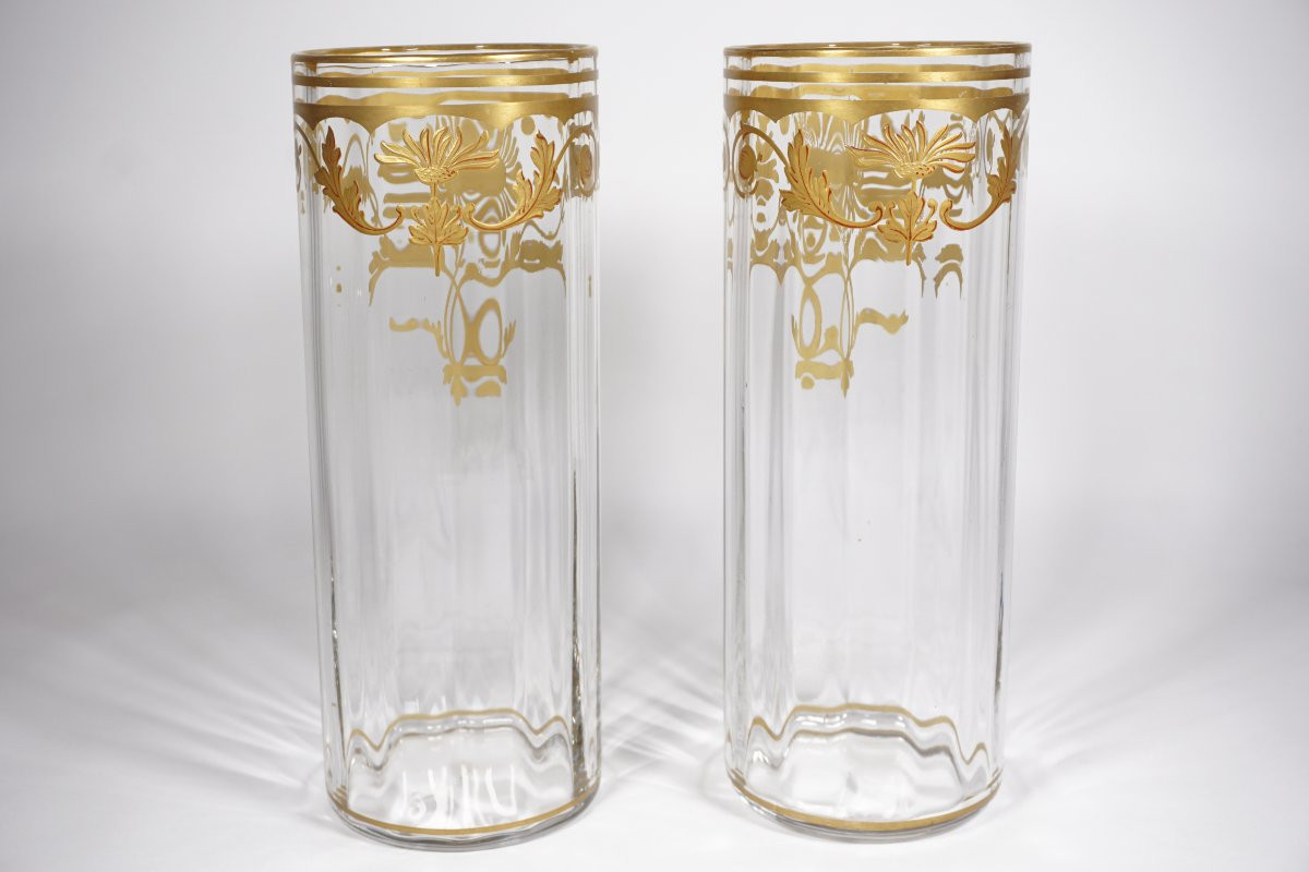 Paire de vases cristal Baccarat doré art nouveau-photo-4