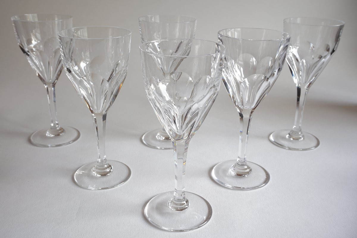 6 Large Saint Louis Bristol Crystal Wine Glasses-photo-3