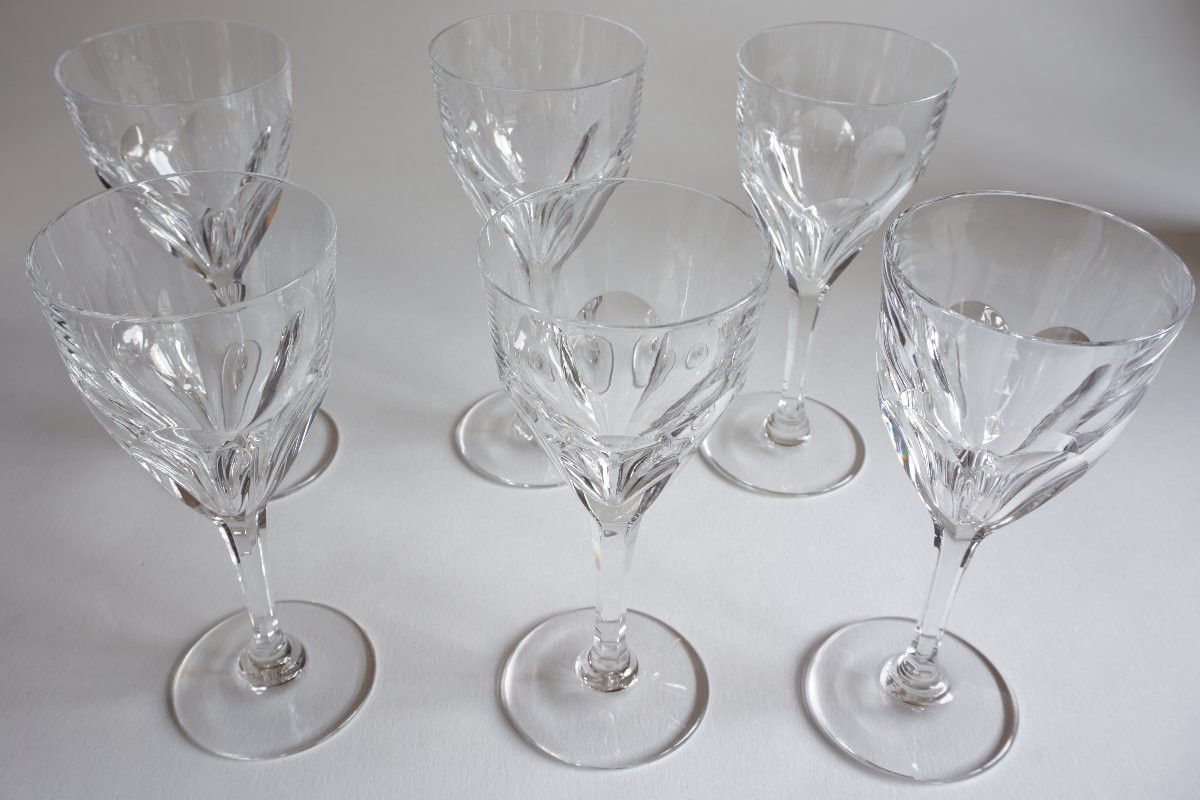 6 Large Saint Louis Bristol Crystal Wine Glasses-photo-5