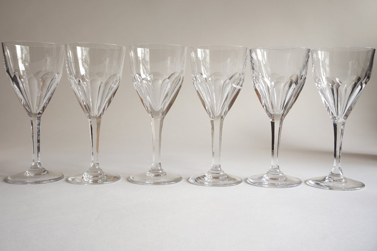 6 Large Saint Louis Bristol Crystal Wine Glasses-photo-6