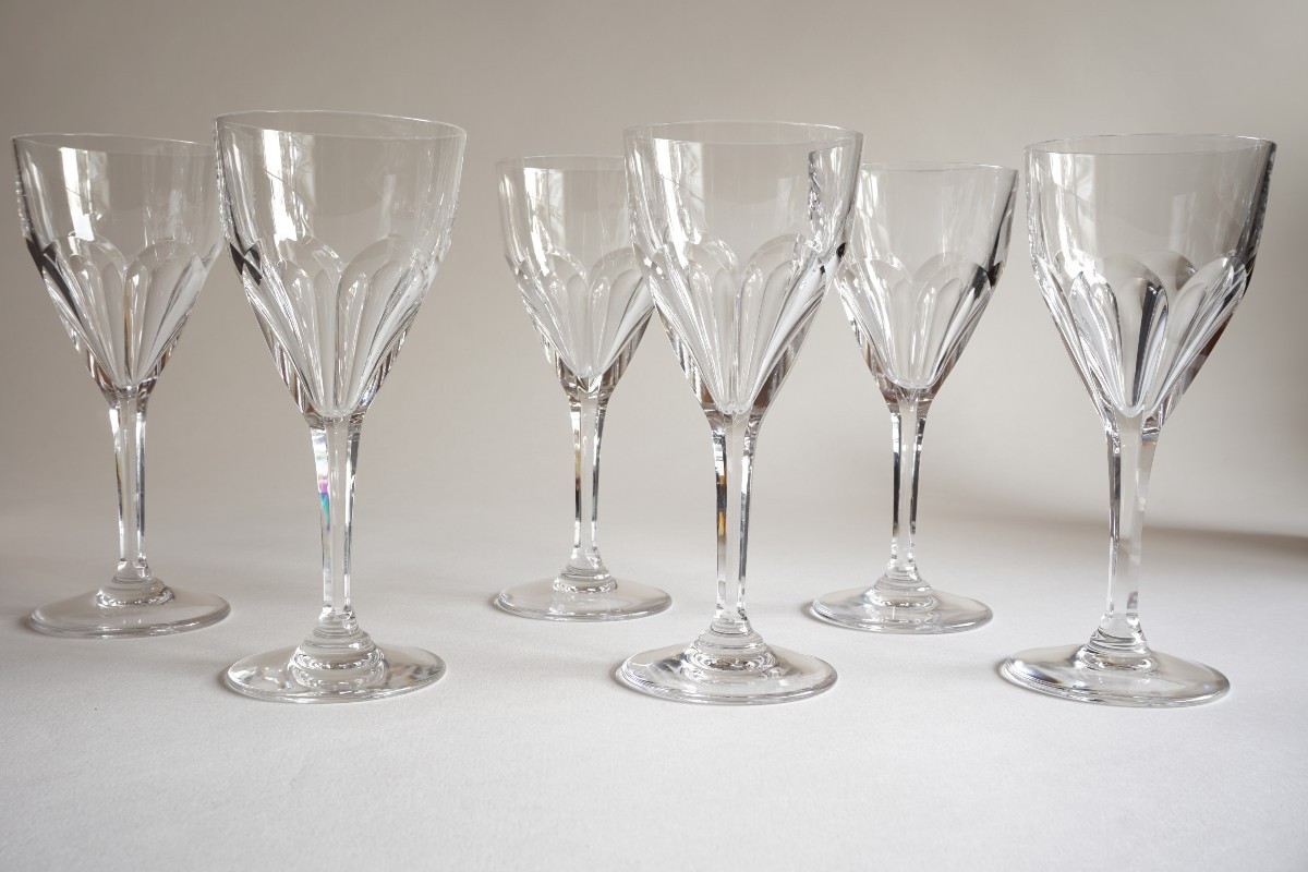 6 Large Saint Louis Bristol Crystal Wine Glasses