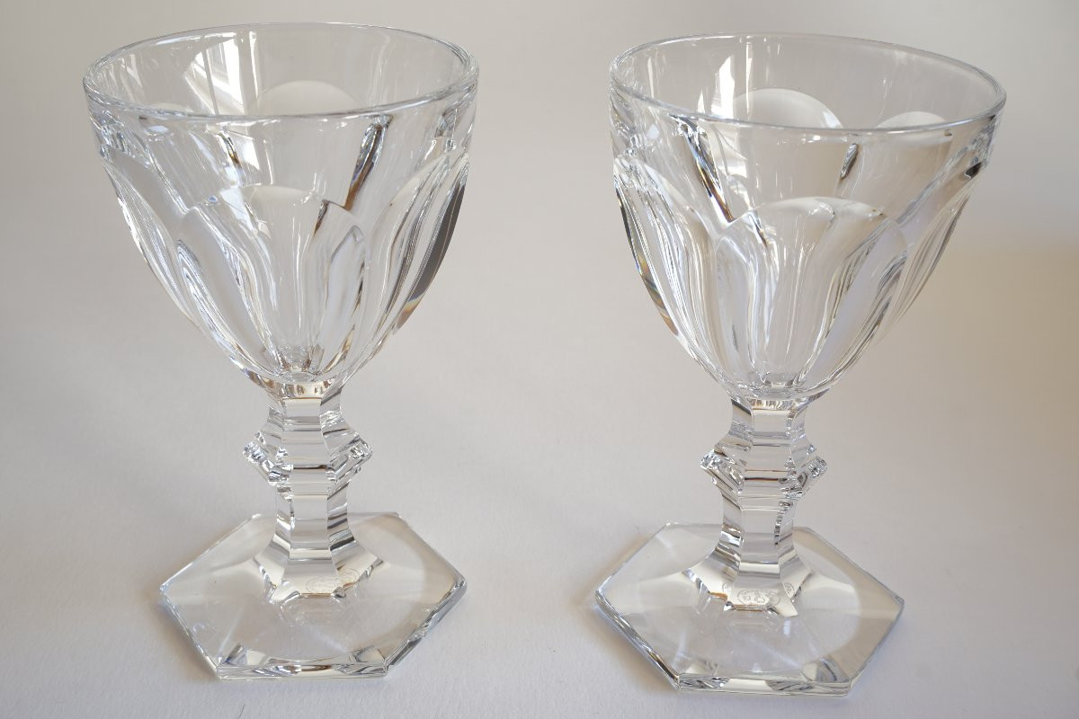 2 Large Baccarat Harcourt Crystal Wine Glasses-photo-4