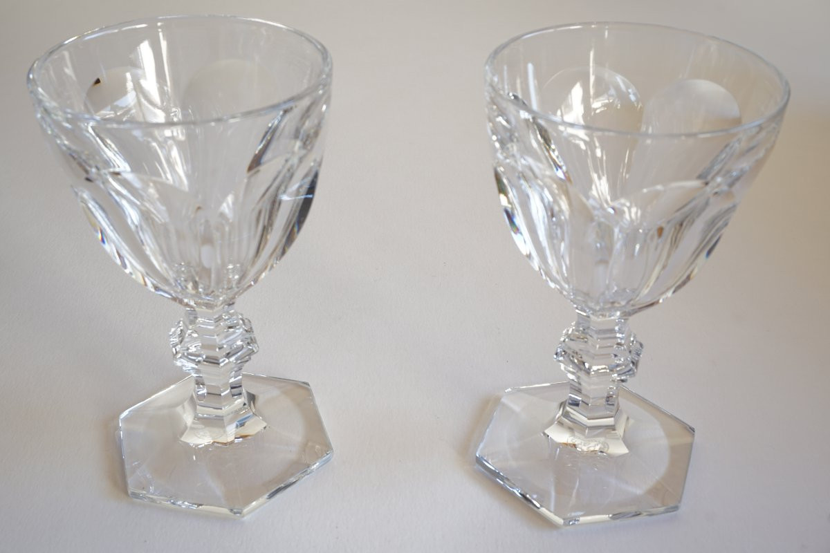 2 Large Baccarat Harcourt Crystal Wine Glasses-photo-1