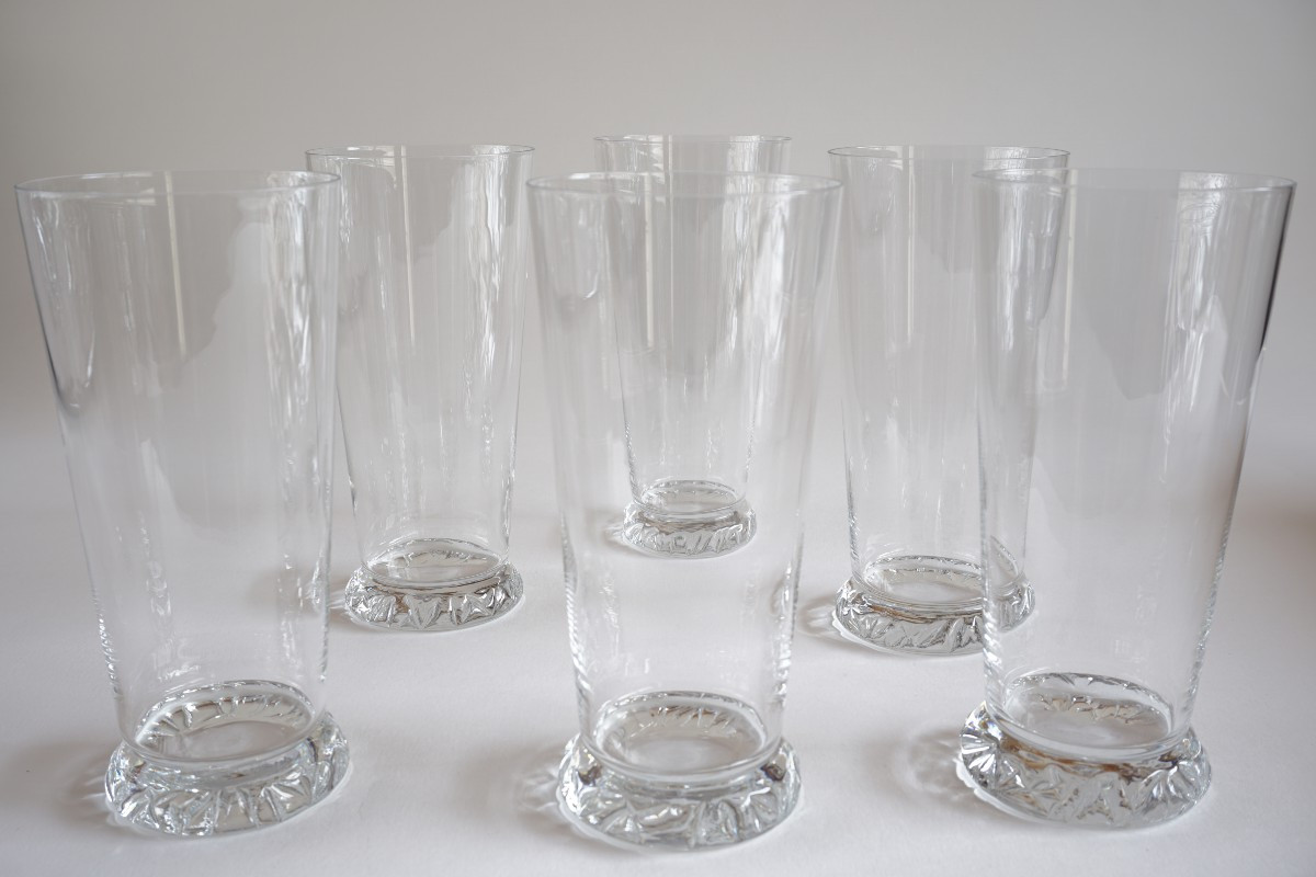 6 chopes, gobelets, verres à orangeade cristal Daum Kim