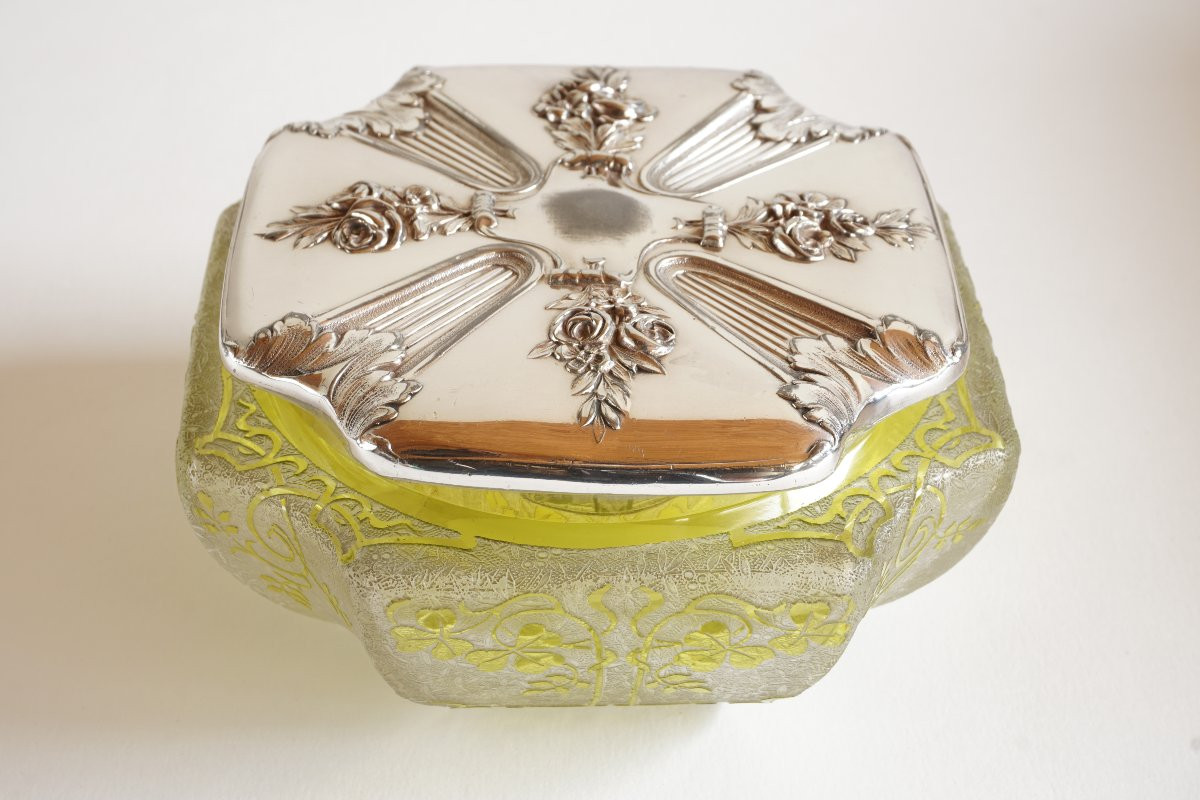 Boite, bonbonnière cristal Baccarat et Gallia Christofle-photo-3