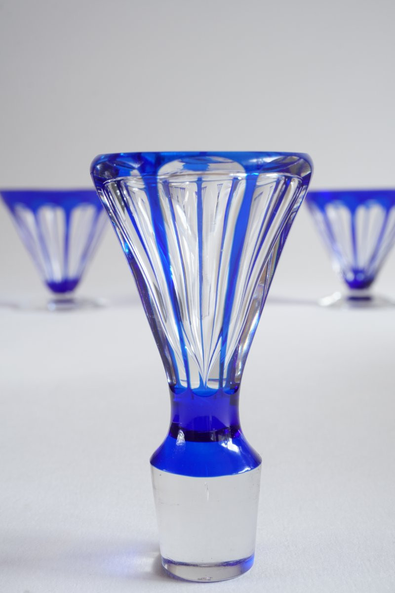 Baccarat Rex Blue Crystal Decanter And 9 Glasses-photo-2