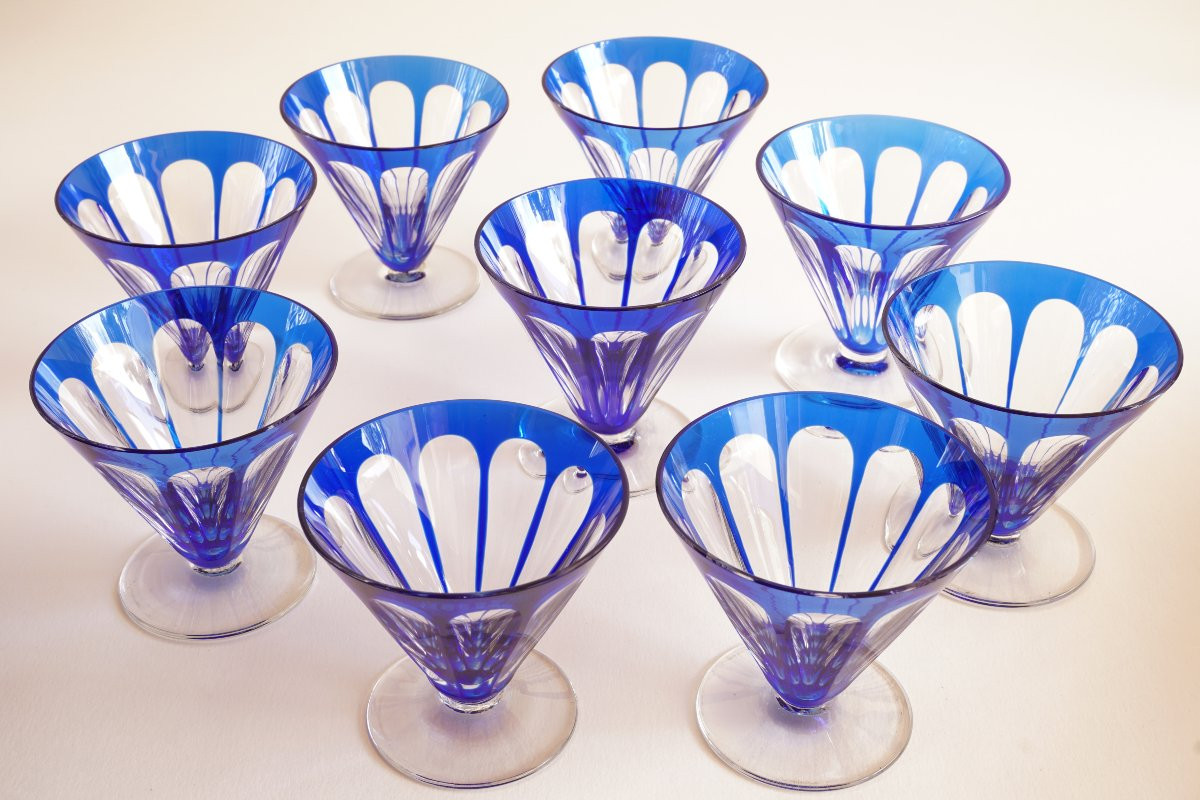 Baccarat Rex Blue Crystal Decanter And 9 Glasses-photo-4