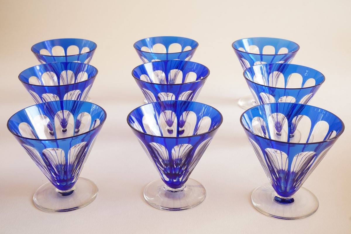 Baccarat Rex Blue Crystal Decanter And 9 Glasses-photo-6