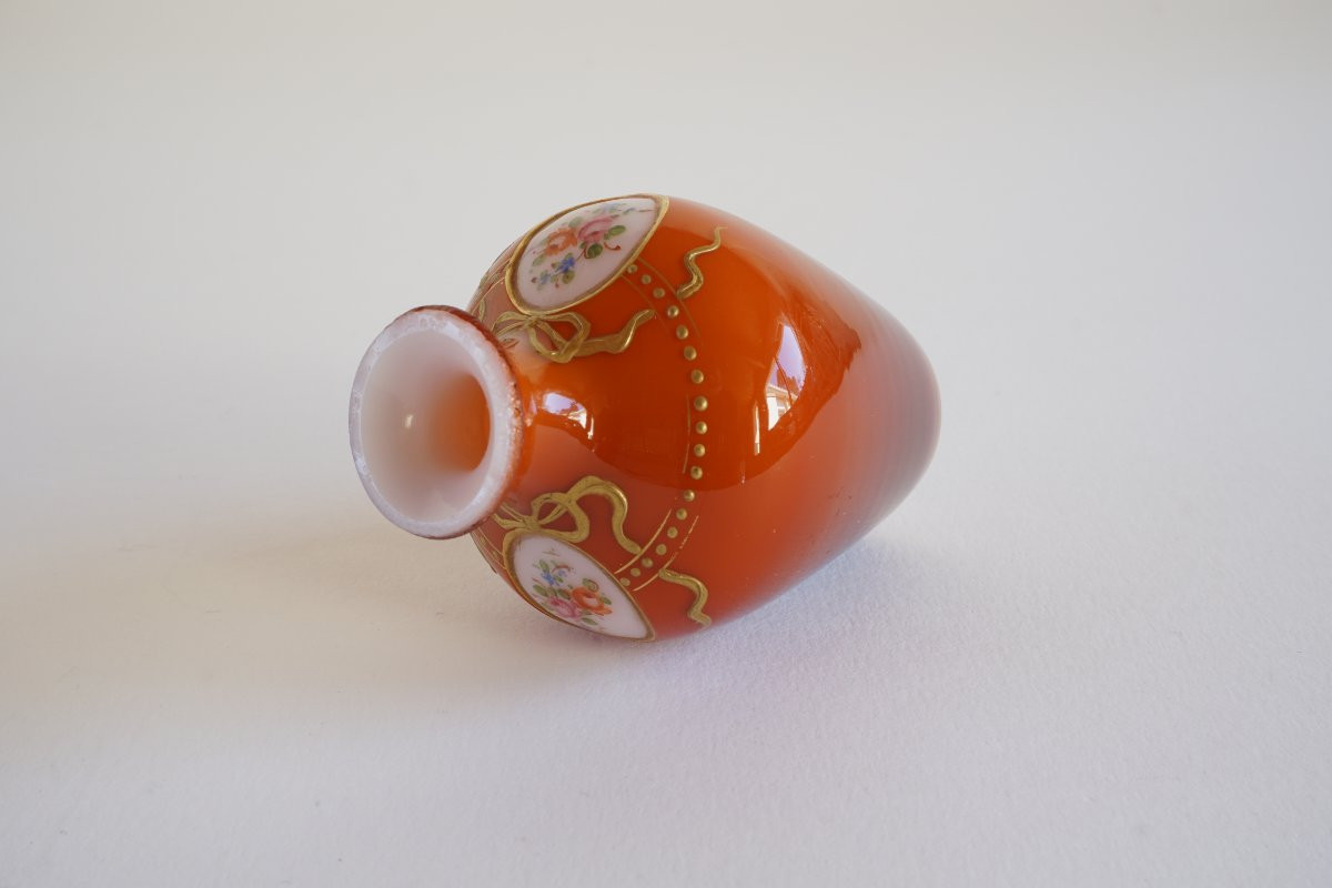  Hand-painted Opaline Overlay Mini Vase Baccarat ?-photo-2